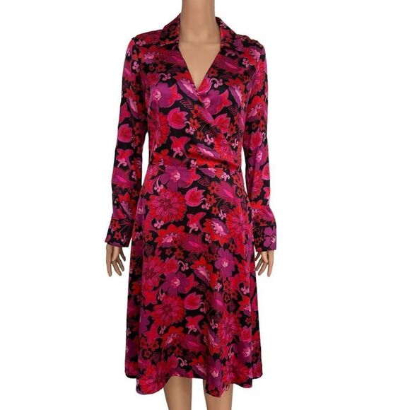 Lilly Pulitzer vintage silk floral pink/purple fit and flare dress 6 side zipper